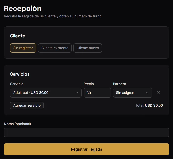 La recepción, lista para un cliente sin cita